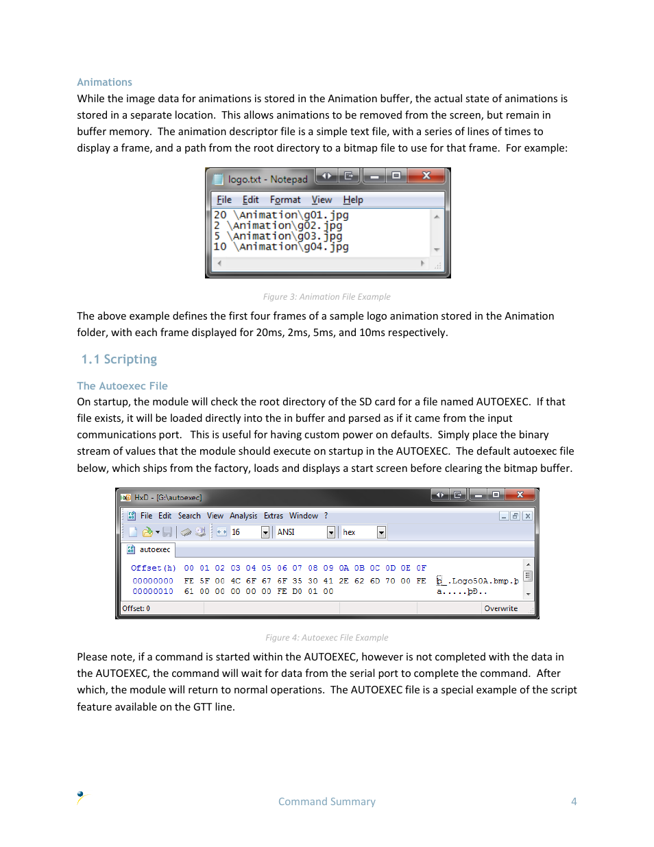 Animations, 1 scripting, The autoexec file | Matrix Orbital GTT70A User Manual | Page 8 / 53