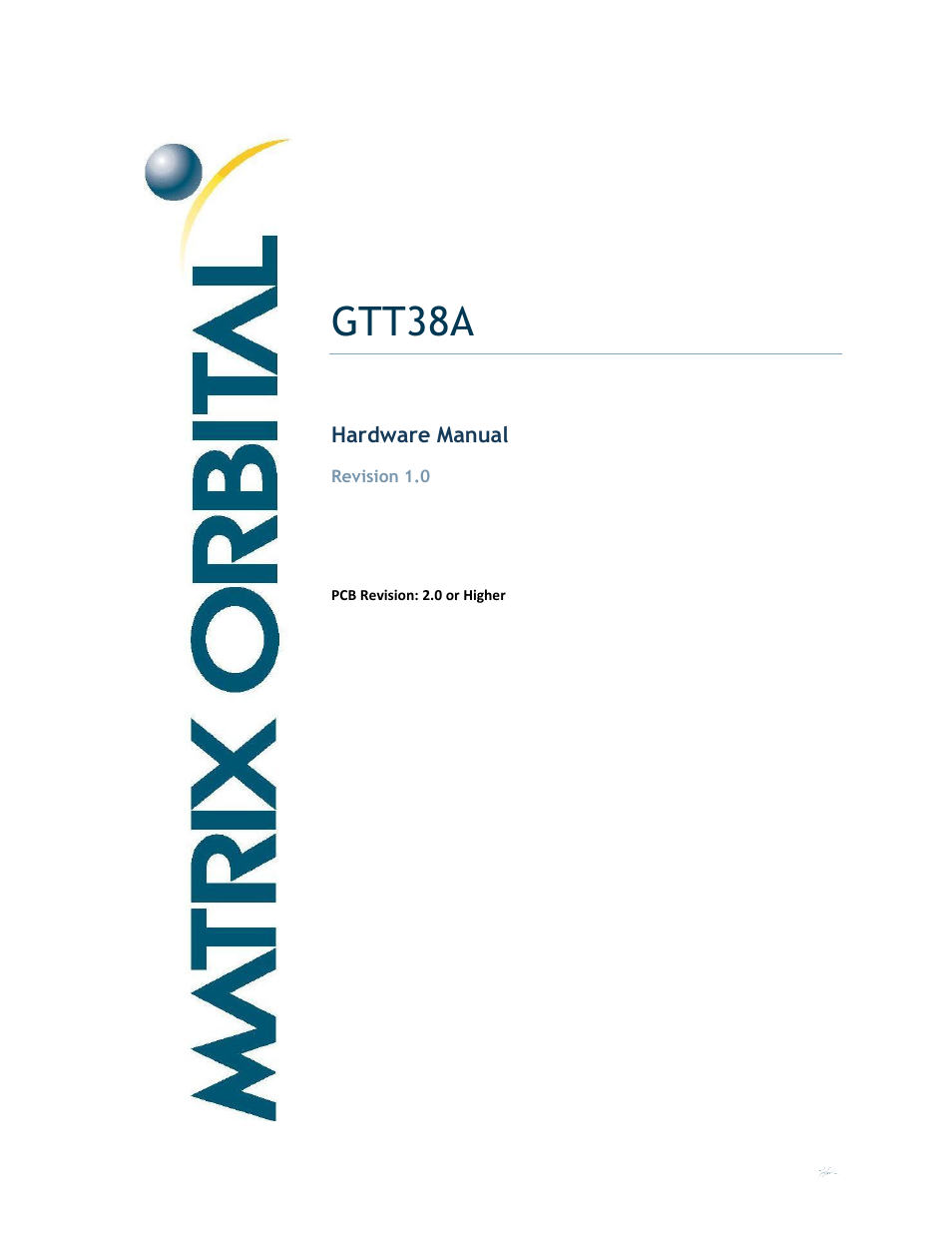 Matrix Orbital GTT38A User Manual | 19 pages