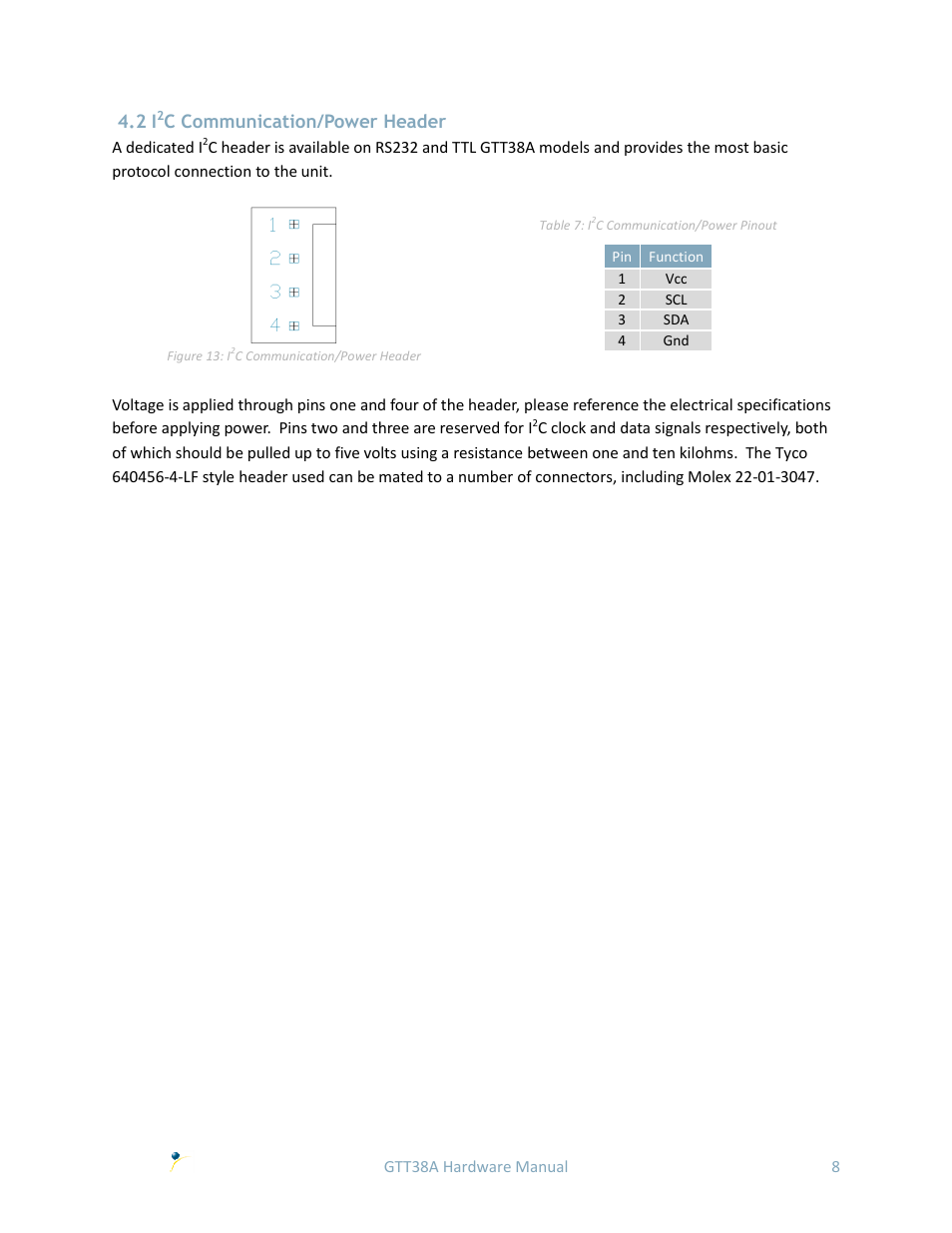 C communication/power header | Matrix Orbital GTT38A User Manual | Page 12 / 19