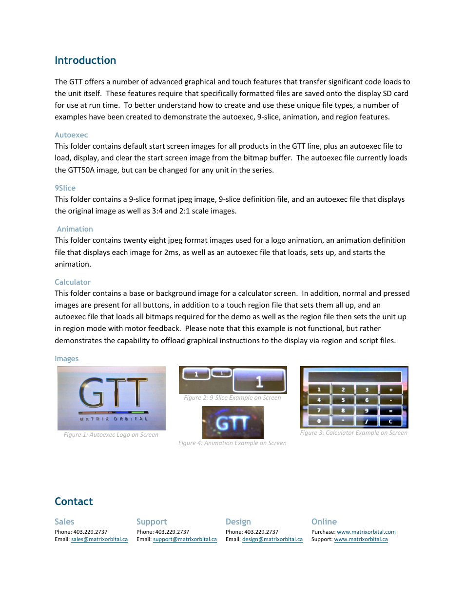 Autoexec, 9slice, Animation | Calculator, Images, Introduction, Contact | Matrix Orbital GTT Example Files User Manual | Page 2 / 2