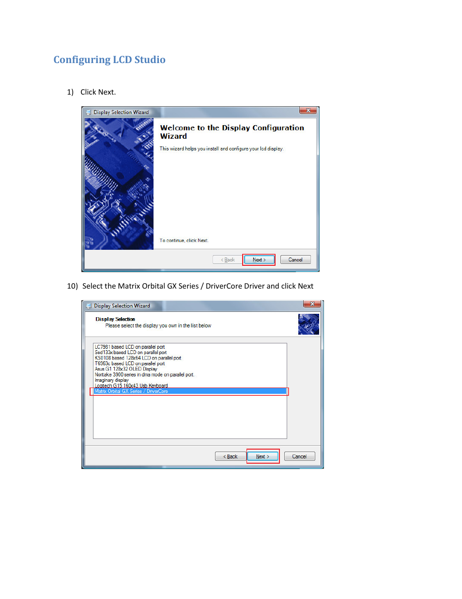 Configuring lcd studio | Matrix Orbital GX24064 User Manual | Page 19 / 24