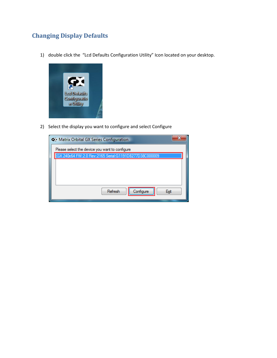Changing display defaults | Matrix Orbital GX24064 User Manual | Page 21 / 24