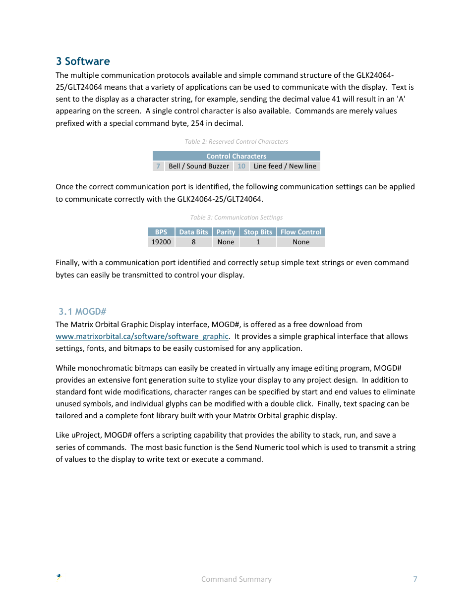 3 software, 1 mogd | Matrix Orbital GLK24064-25 User Manual | Page 12 / 71