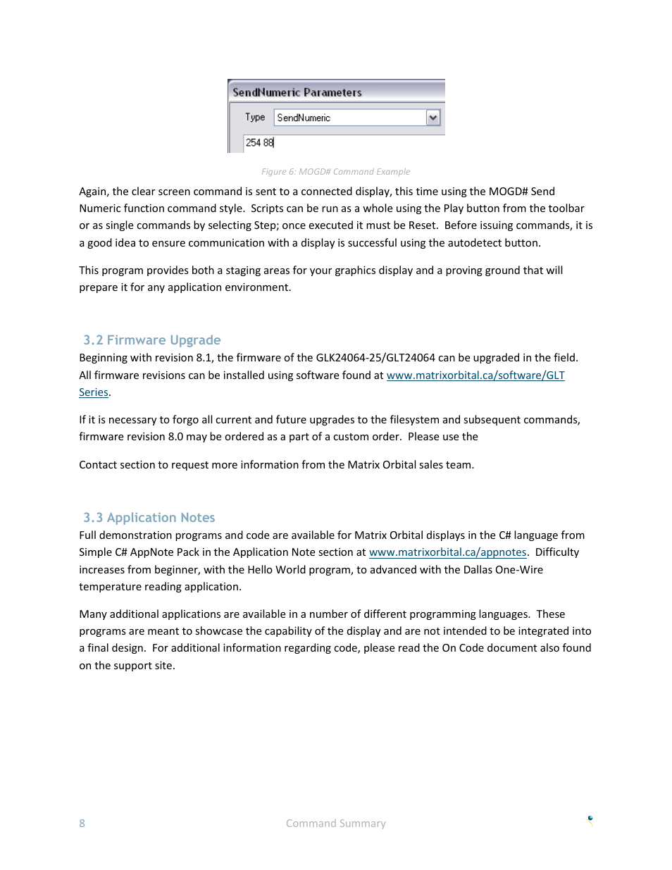 2 firmware upgrade, 3 application notes | Matrix Orbital GLK24064-25 User Manual | Page 13 / 71