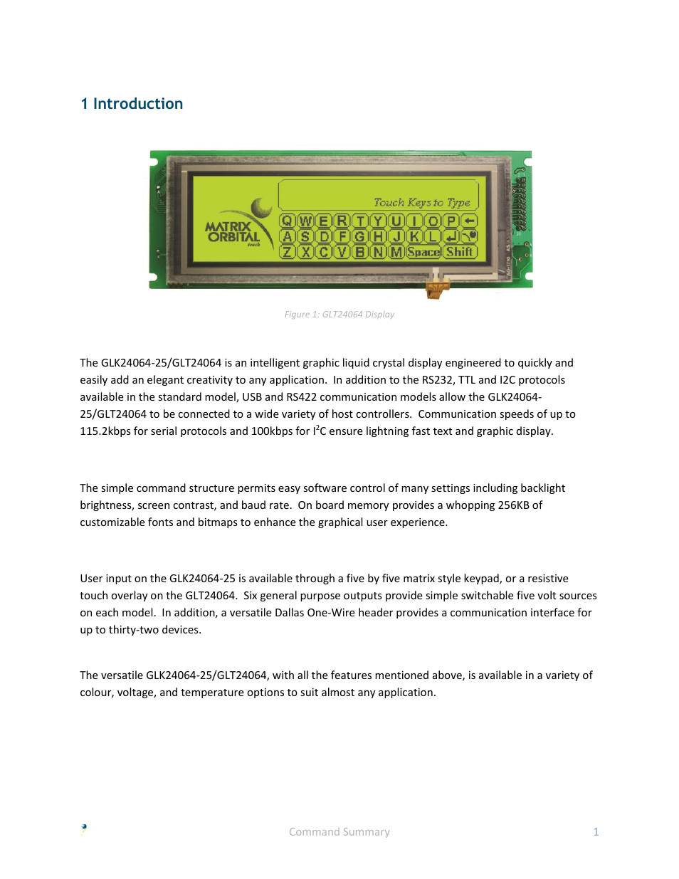 1 introduction | Matrix Orbital GLK24064-25 User Manual | Page 6 / 71