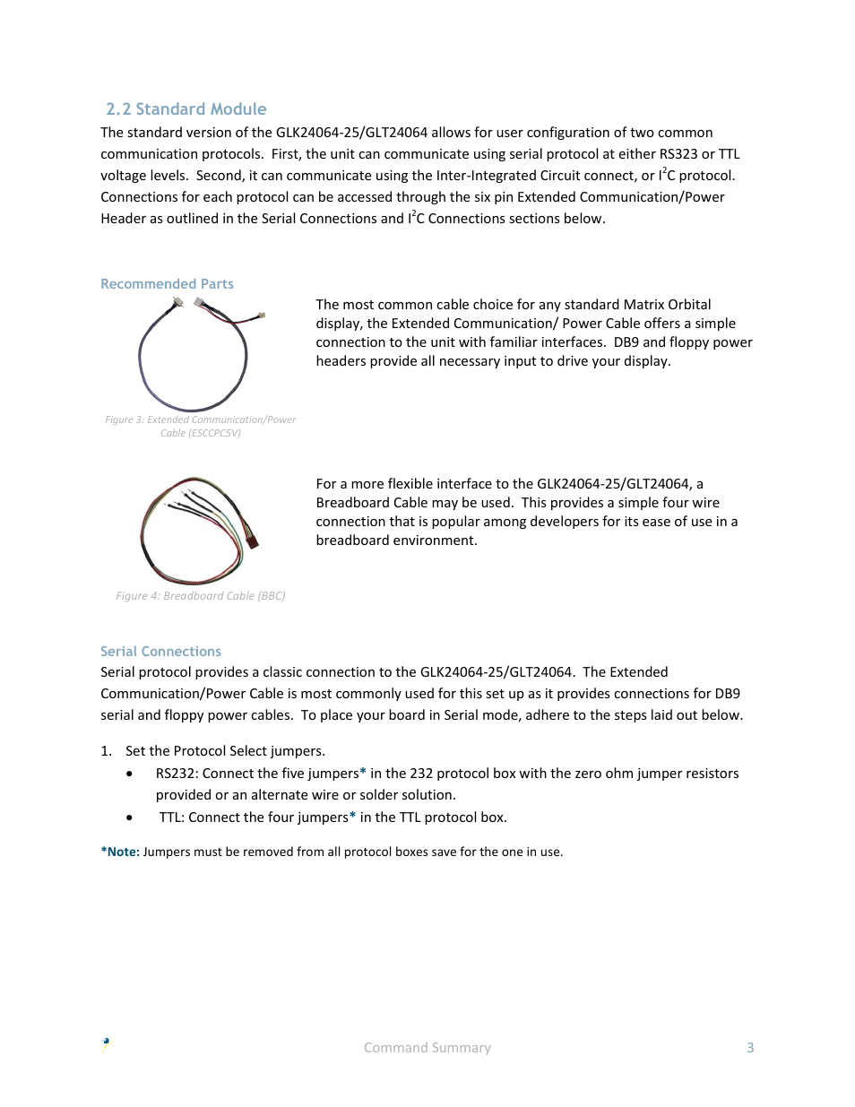 2 standard module, Recommended parts, Serial connections | Matrix Orbital GLK24064-25 User Manual | Page 8 / 71
