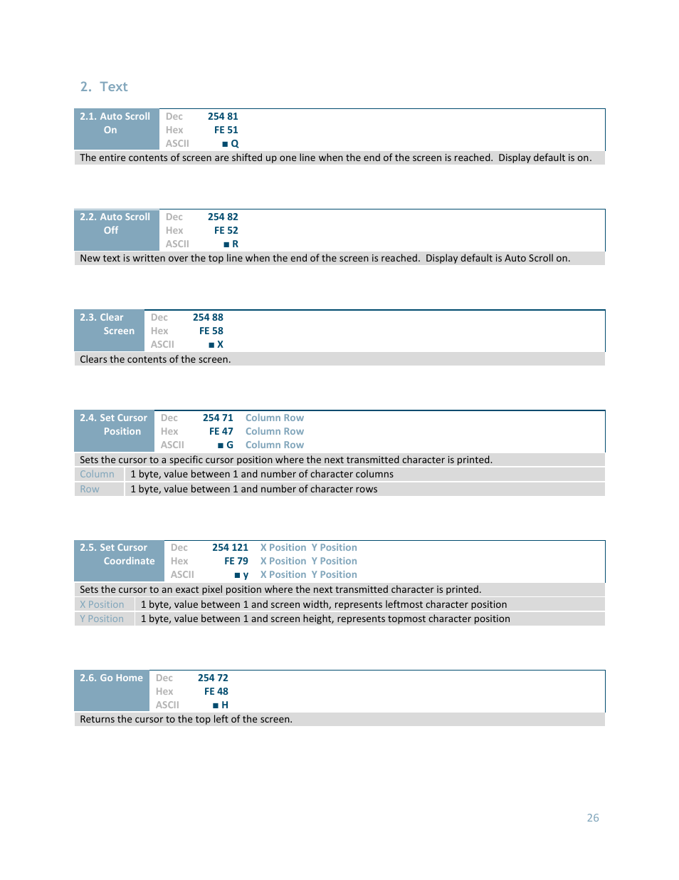 Text | Matrix Orbital GLK24064-25 Legacy User Manual | Page 26 / 56