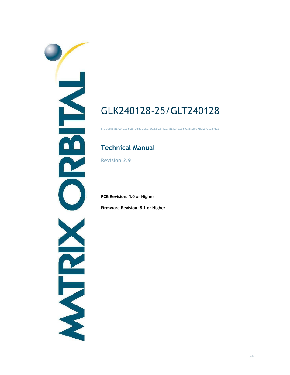 Matrix Orbital GLK240128-25 User Manual | 70 pages