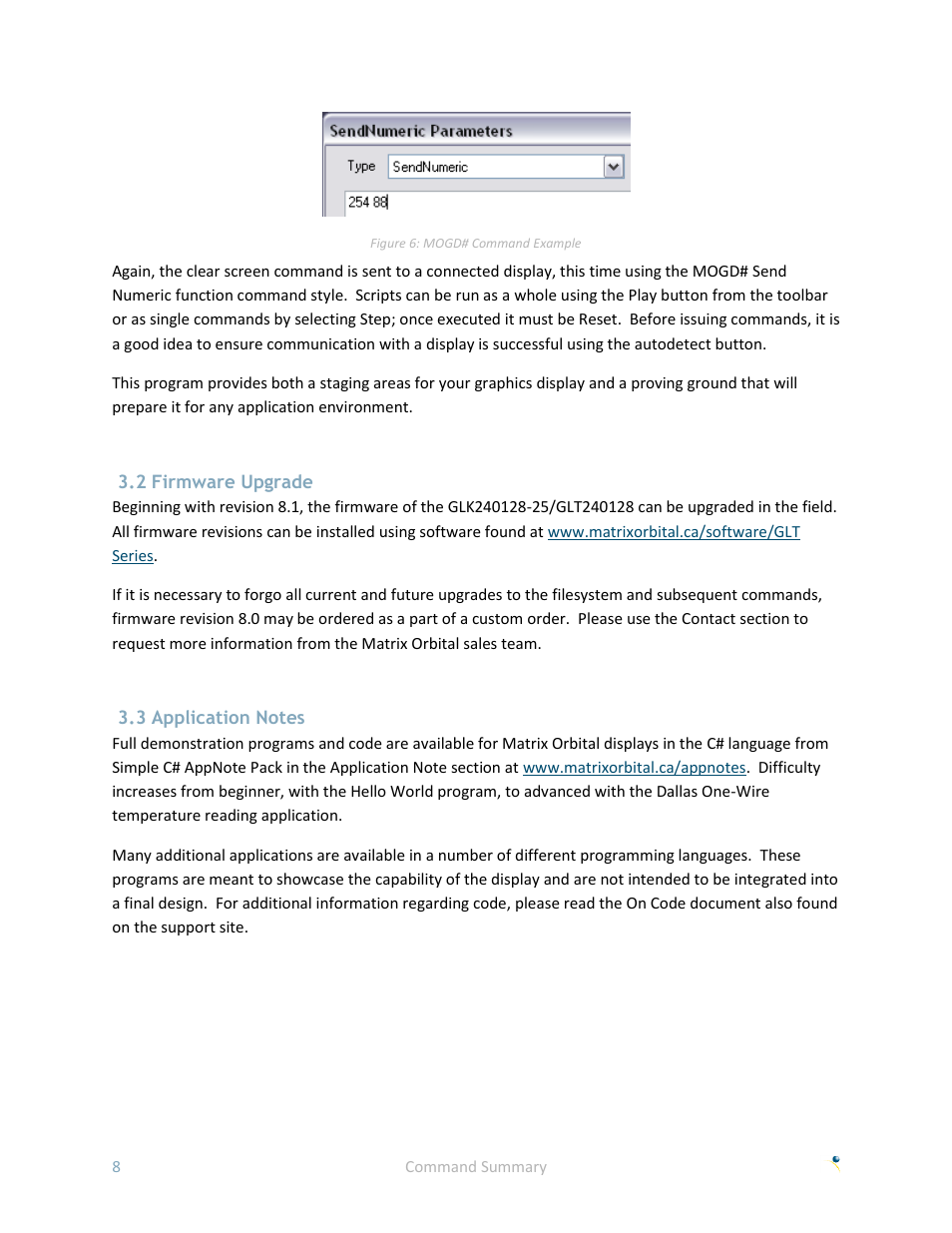 2 firmware upgrade, 3 application notes | Matrix Orbital GLK240128-25 User Manual | Page 13 / 70