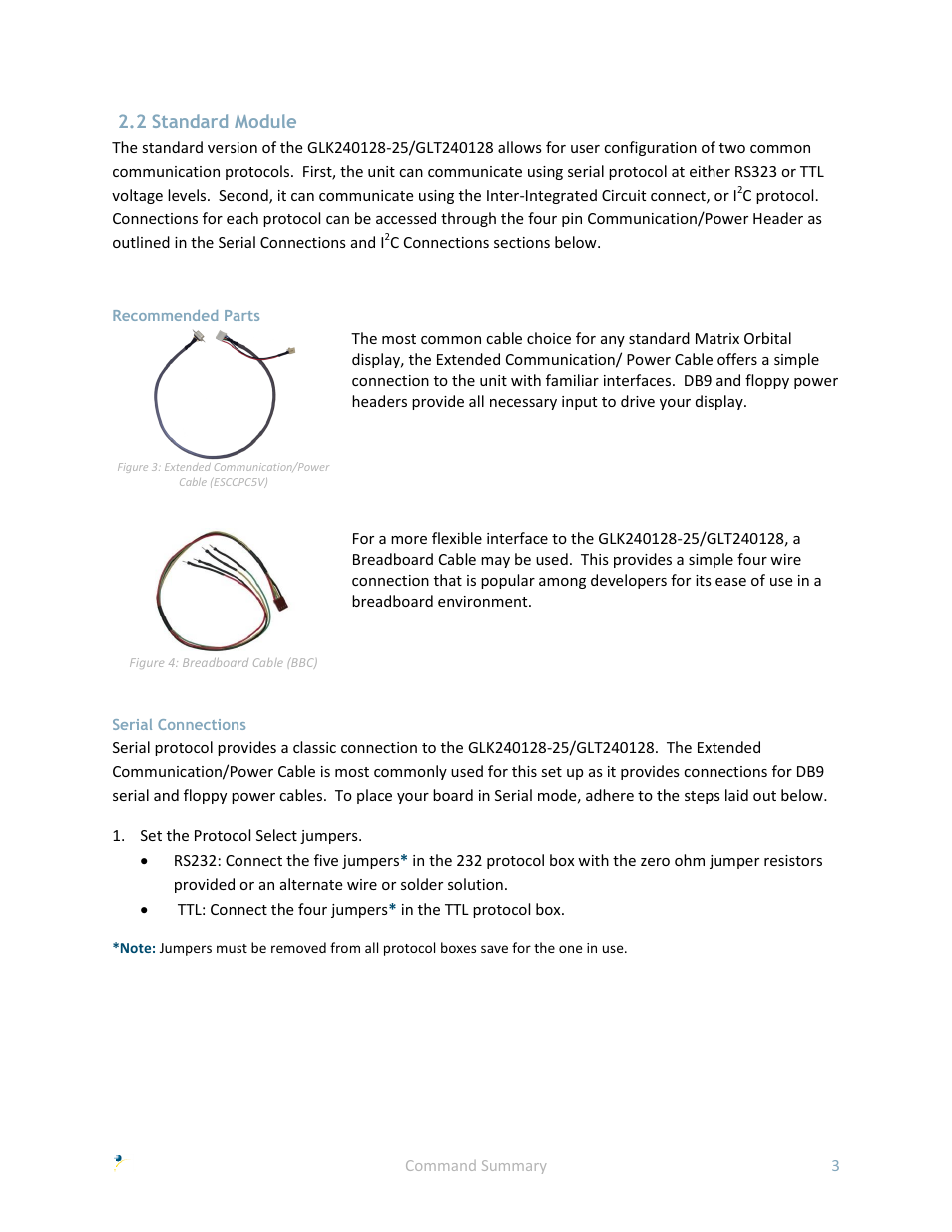 2 standard module, Recommended parts, Serial connections | Matrix Orbital GLK240128-25 User Manual | Page 8 / 70