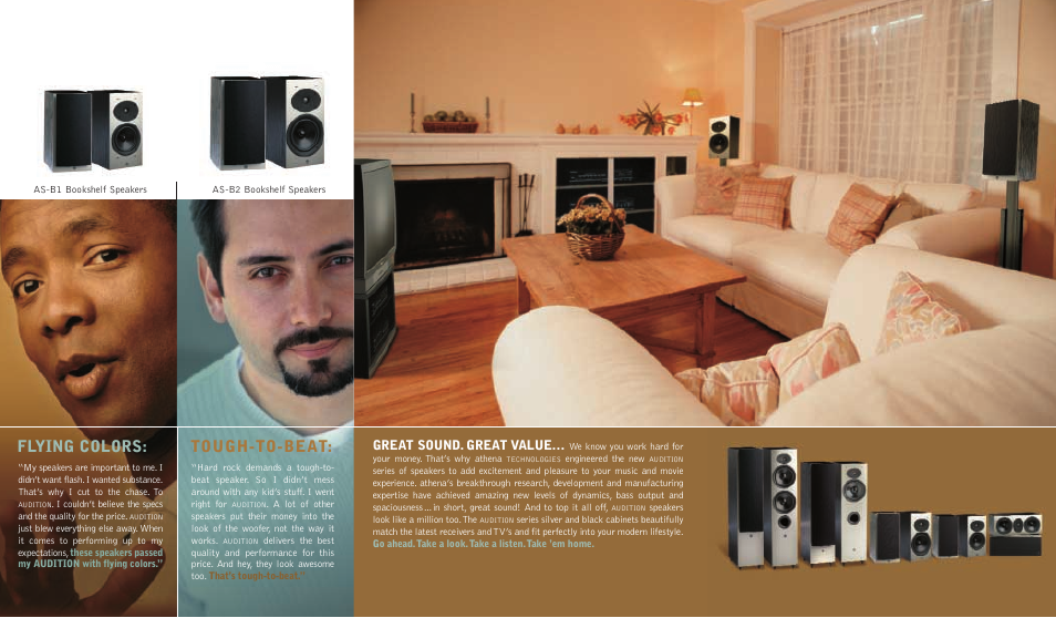 Flying colors, Tough-to-beat, Great sound. great value | Athena Technologies Athena Audition Series AS-B1 User Manual | Page 4 / 7