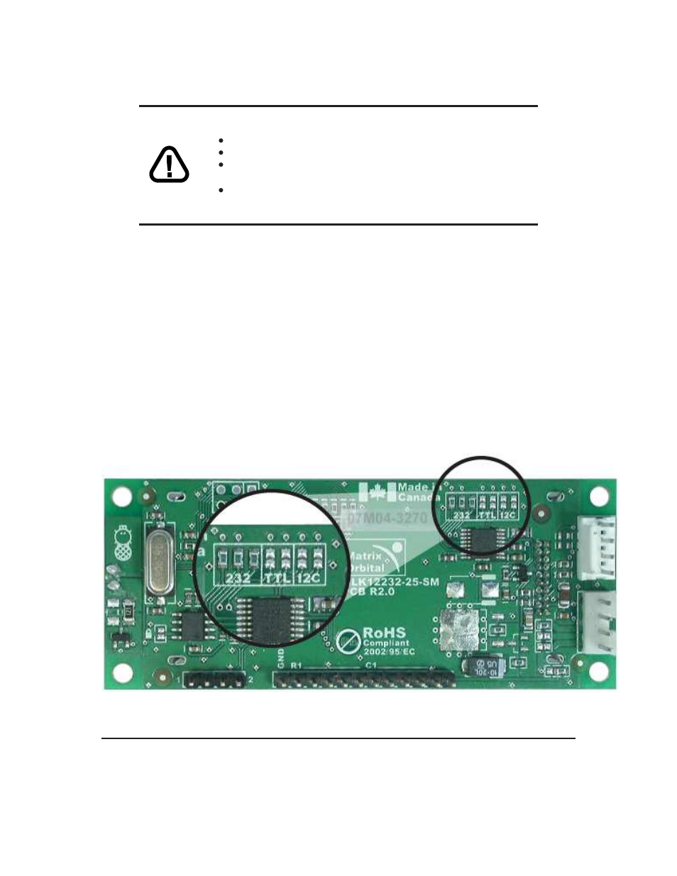 2 protocol select jumpers | Matrix Orbital GLK12232-25-SM User Manual | Page 13 / 70
