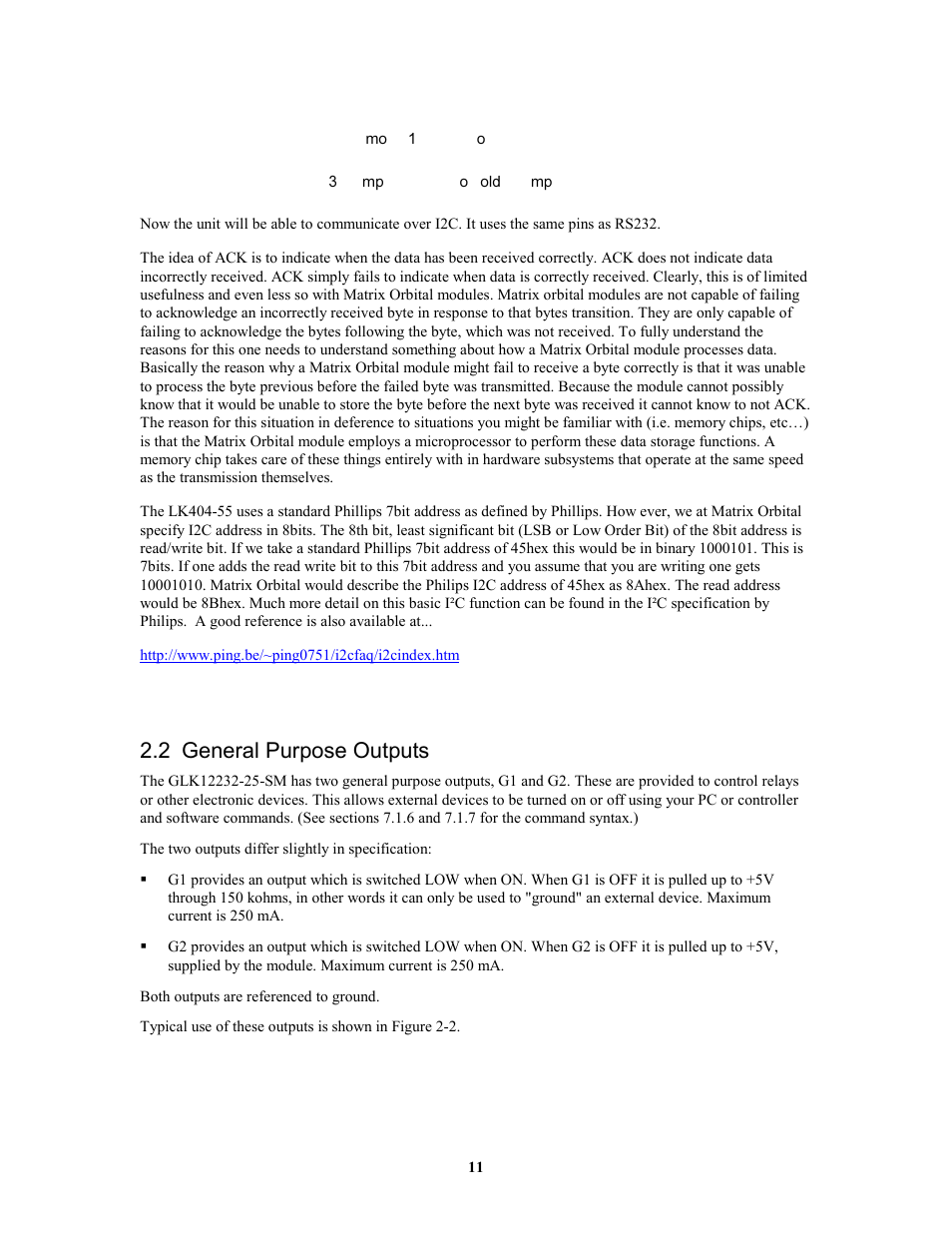 2 general purpose outputs | Matrix Orbital GLK12232-25-SM Legacy User Manual | Page 11 / 41
