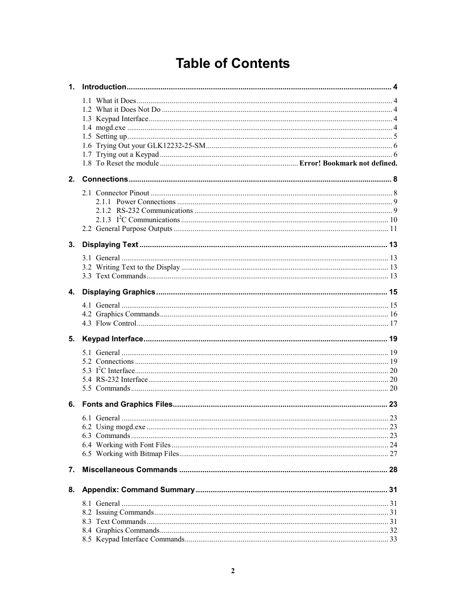 Matrix Orbital GLK12232-25-SM Legacy User Manual | Page 2 / 41