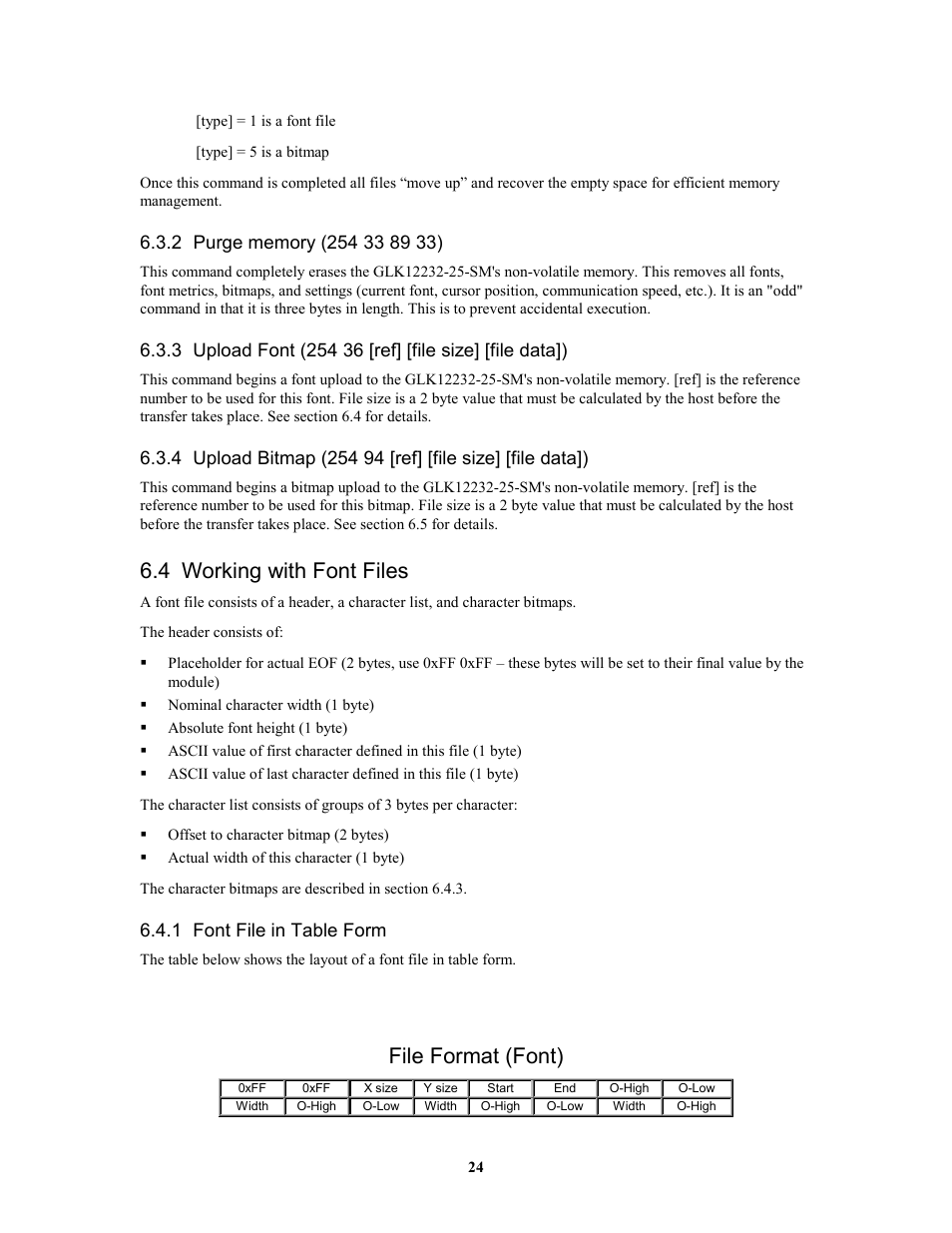4 working with font files, File format (font) | Matrix Orbital GLK12232-25-SM Legacy User Manual | Page 24 / 41