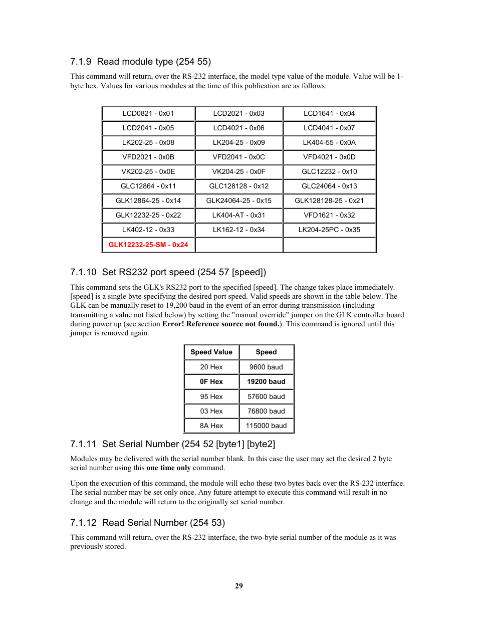 Matrix Orbital GLK12232-25-SM Legacy User Manual | Page 29 / 41