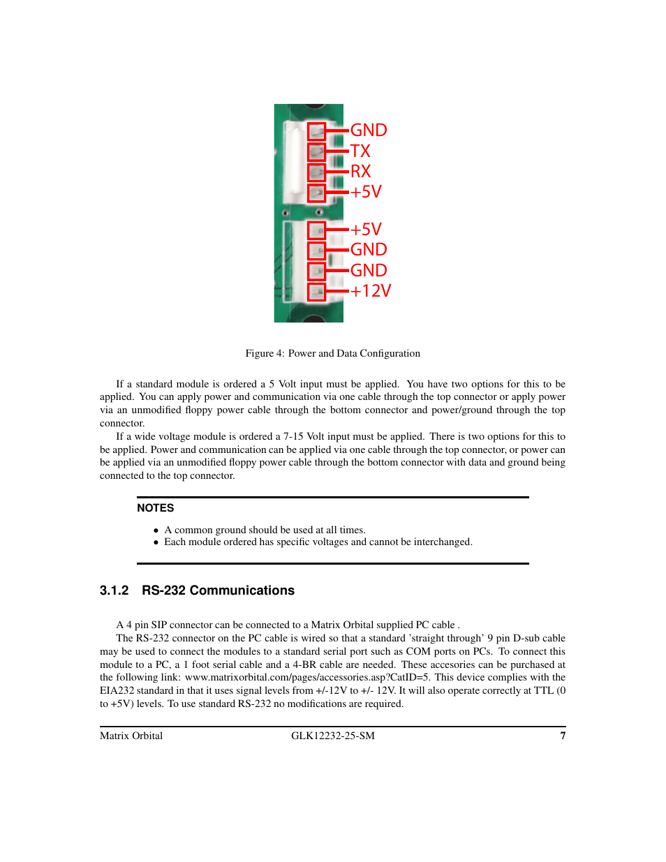 Gnd tx rx +5v +5v gnd gnd +12v | Matrix Orbital GLK12232-25-SM Legacy User Manual | Page 11 / 42