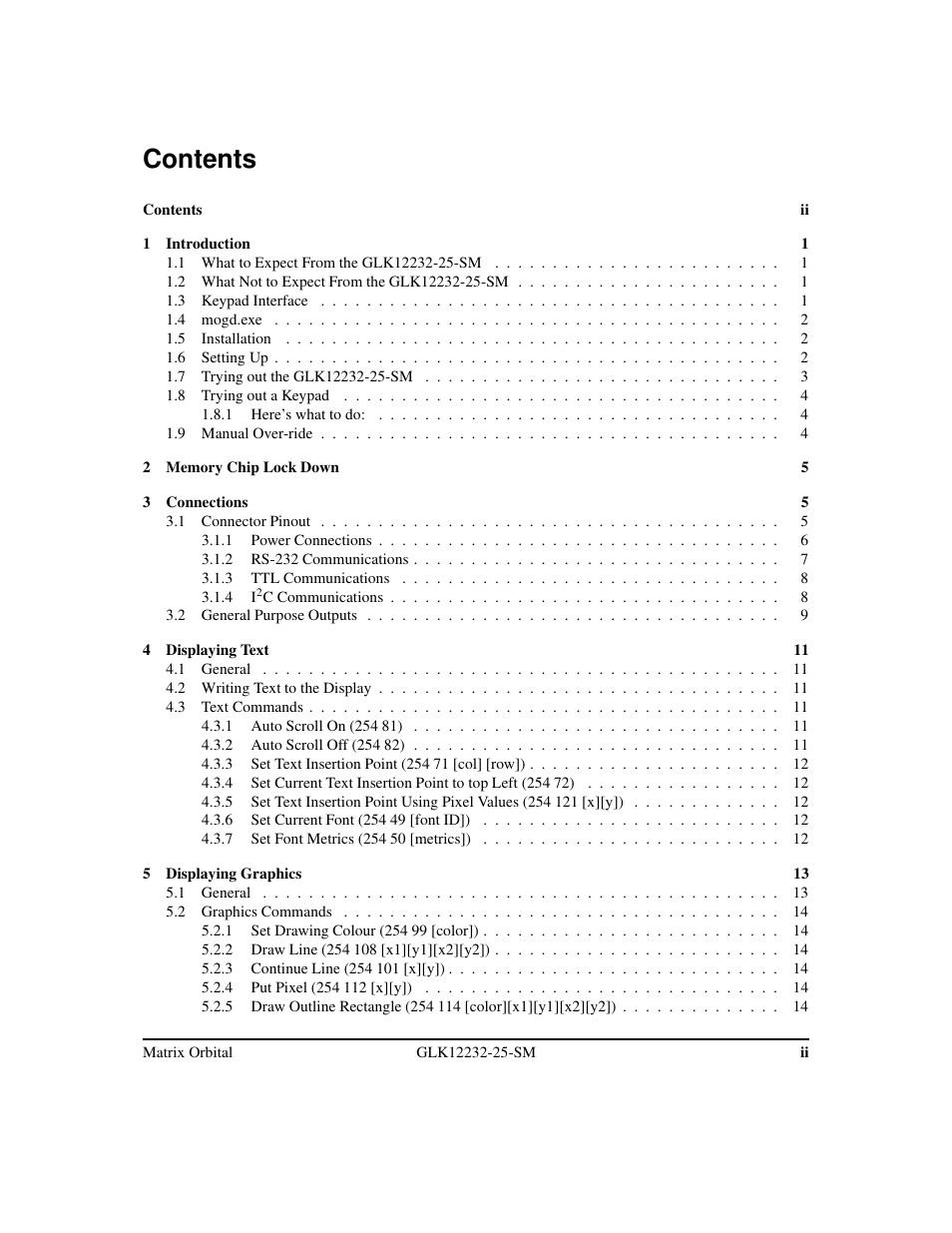 Matrix Orbital GLK12232-25-SM Legacy User Manual | Page 2 / 42