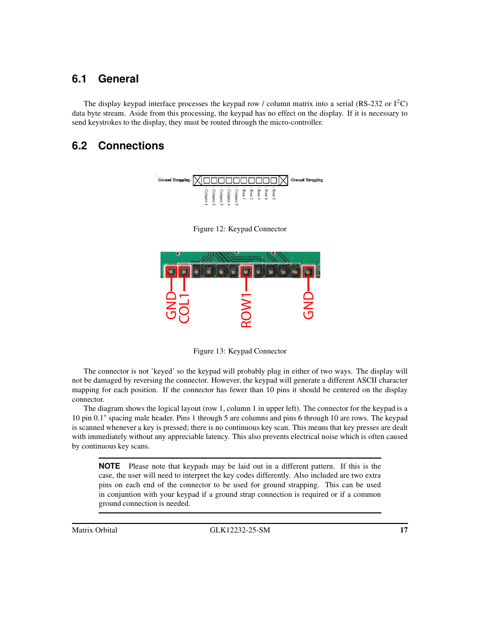 Gnd co l 1 r o w 1 gnd | Matrix Orbital GLK12232-25-SM Legacy User Manual | Page 21 / 42