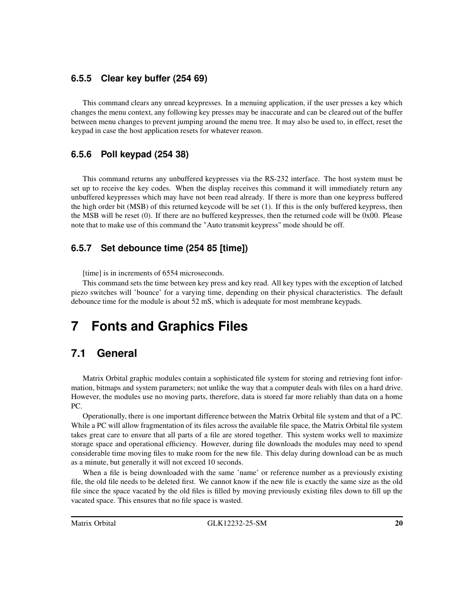 7 fonts and graphics files, 1 general | Matrix Orbital GLK12232-25-SM Legacy User Manual | Page 24 / 42