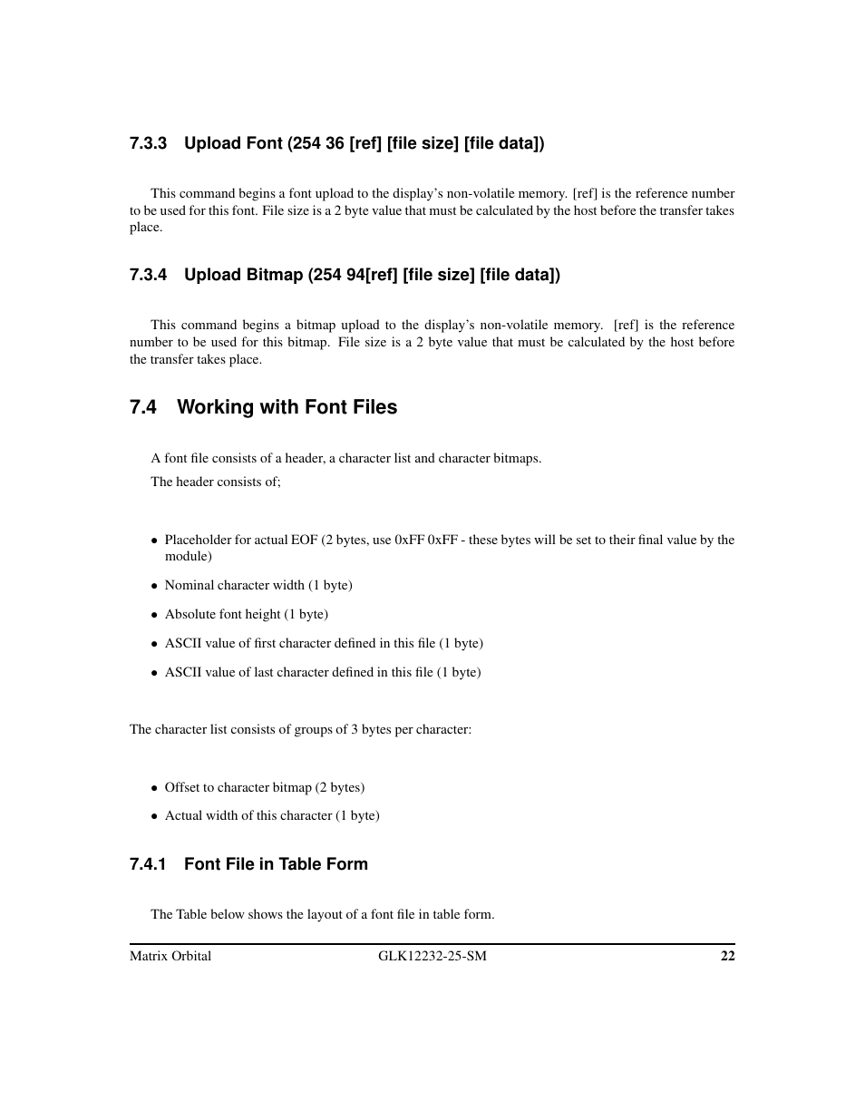 4 working with font files | Matrix Orbital GLK12232-25-SM Legacy User Manual | Page 26 / 42