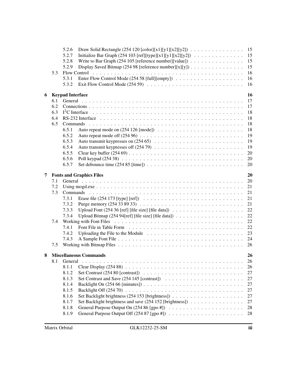 Matrix Orbital GLK12232-25-SM Legacy User Manual | Page 3 / 42