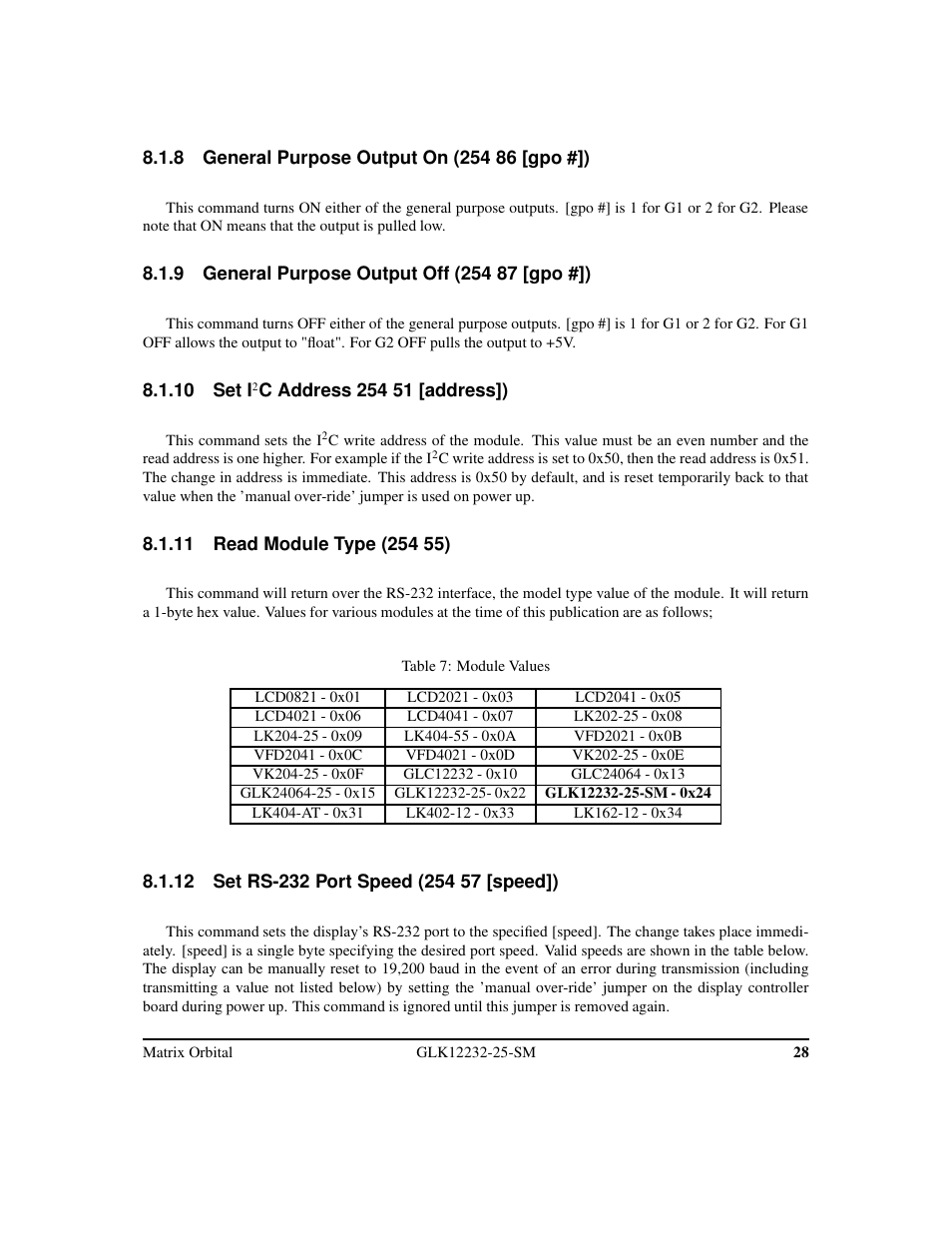 Matrix Orbital GLK12232-25-SM Legacy User Manual | Page 32 / 42
