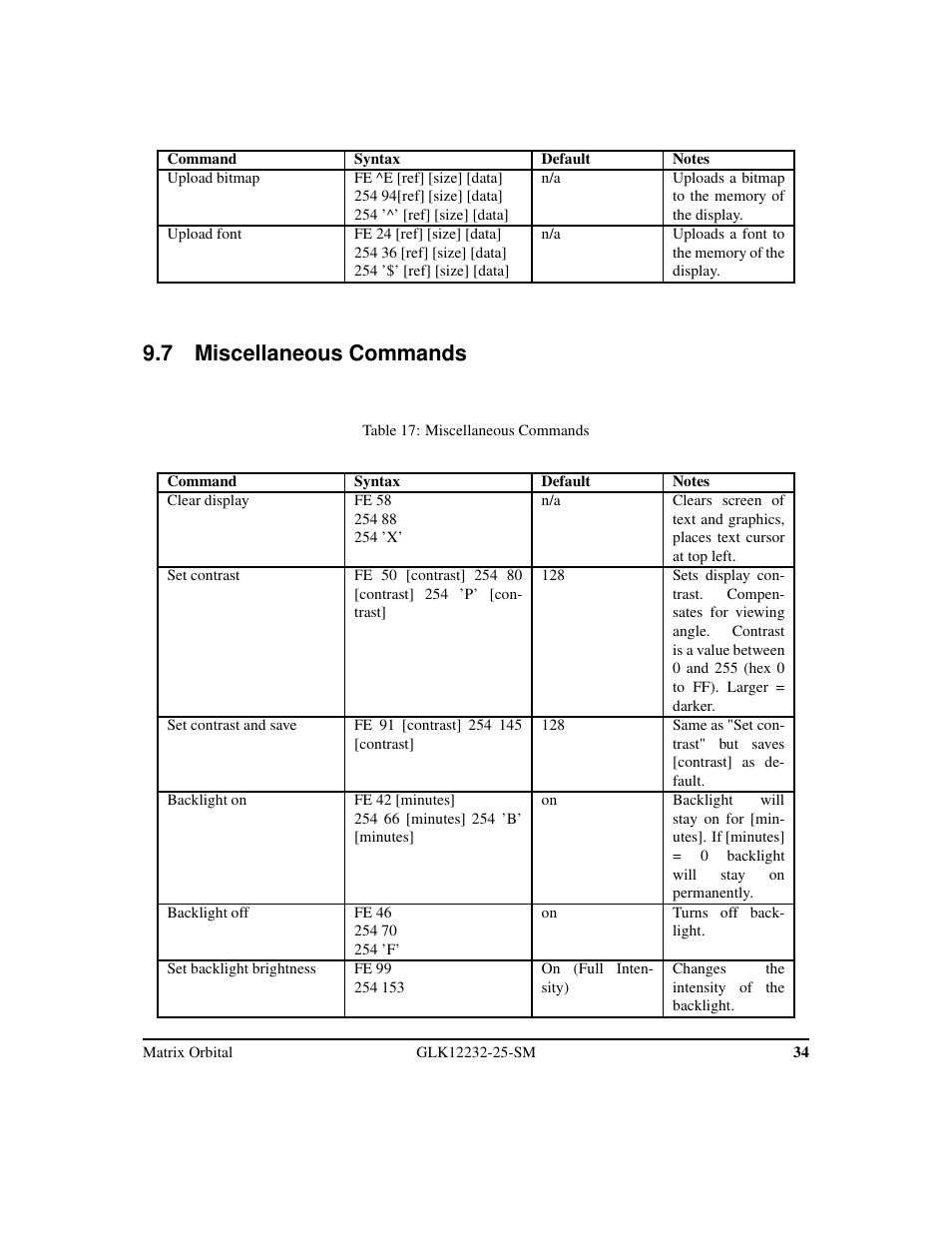 7 miscellaneous commands | Matrix Orbital GLK12232-25-SM Legacy User Manual | Page 38 / 42