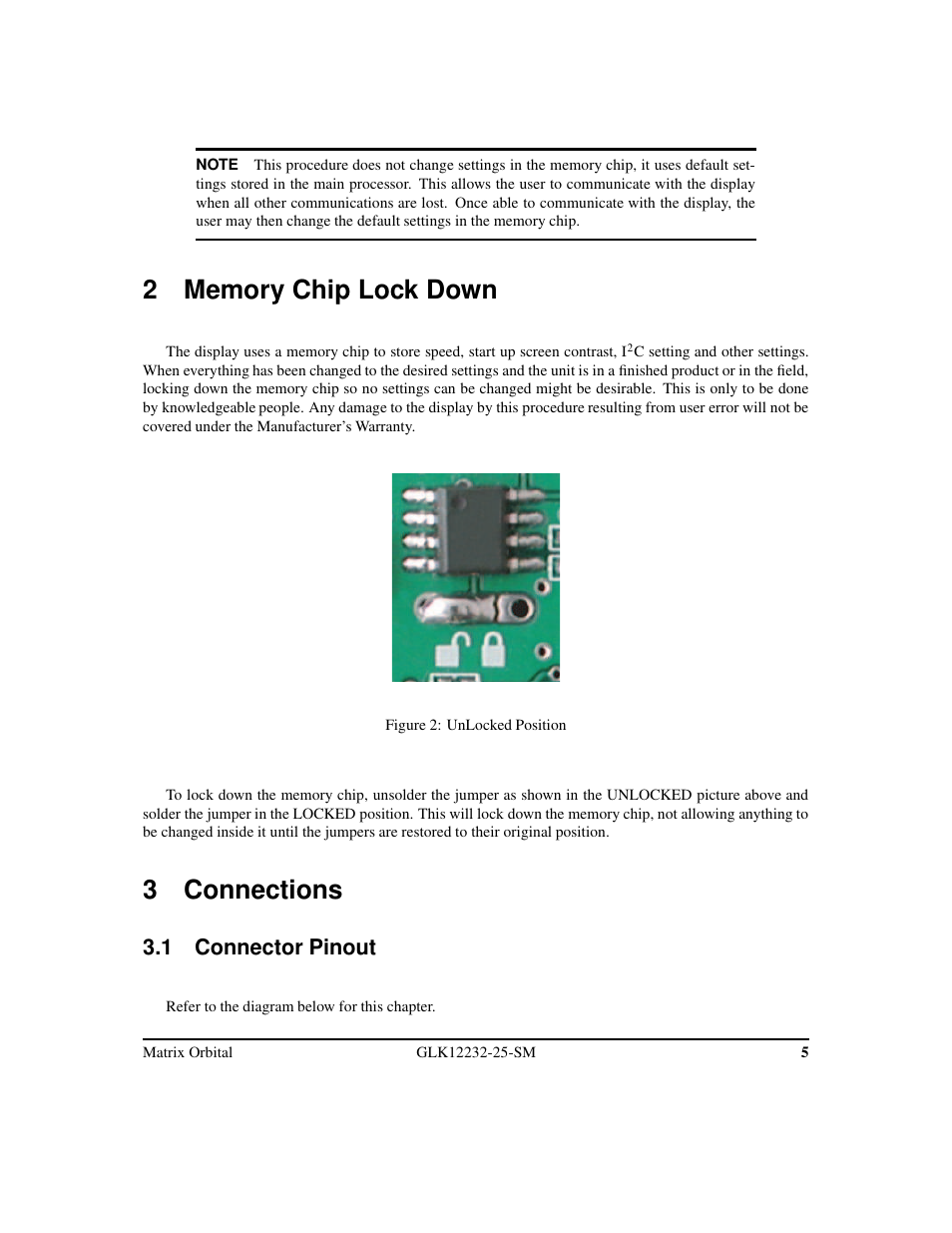 3 connections, 1 connector pinout | Matrix Orbital GLK12232-25-SM Legacy User Manual | Page 9 / 42