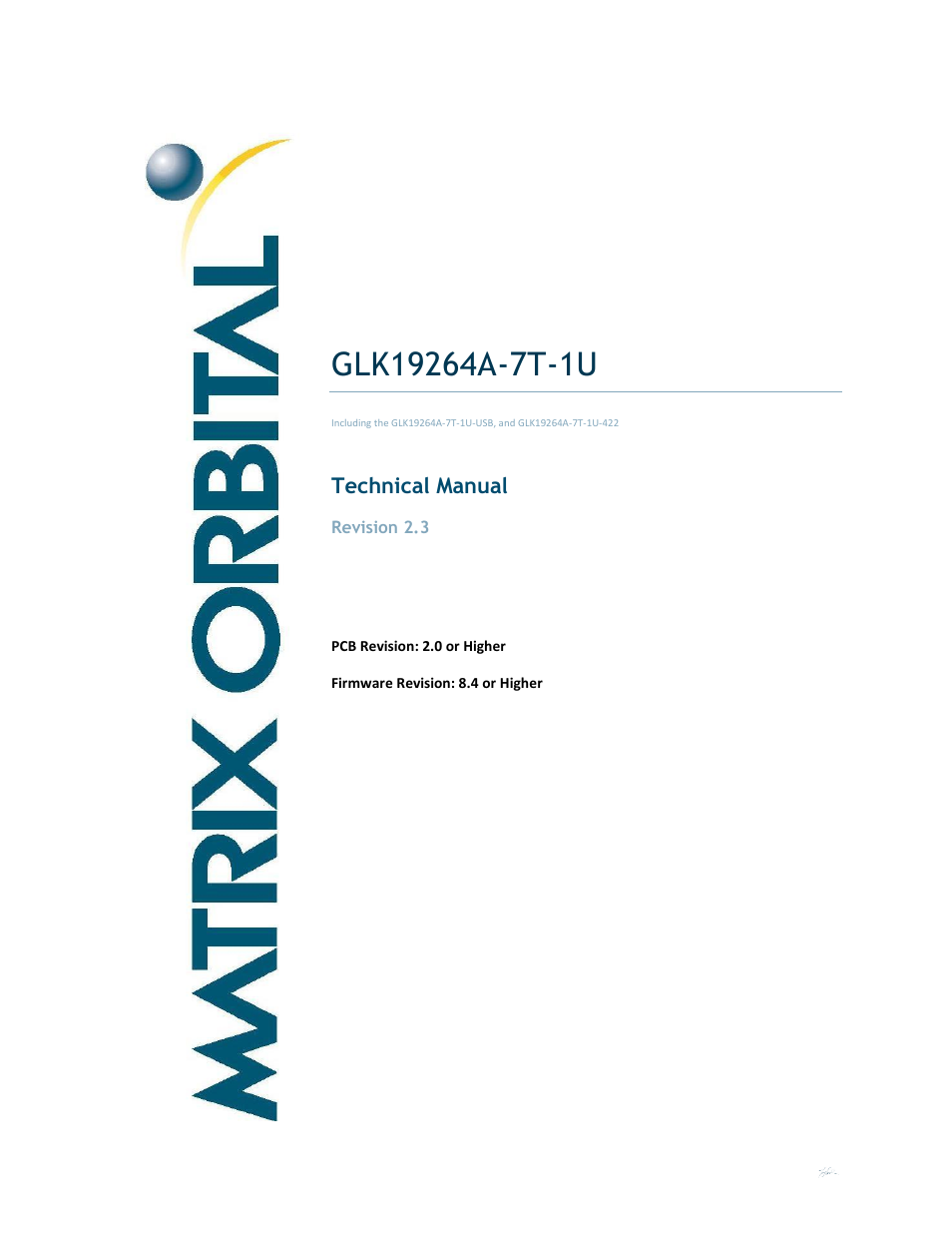 Matrix Orbital GLK19264A-7T-1U User Manual | 68 pages