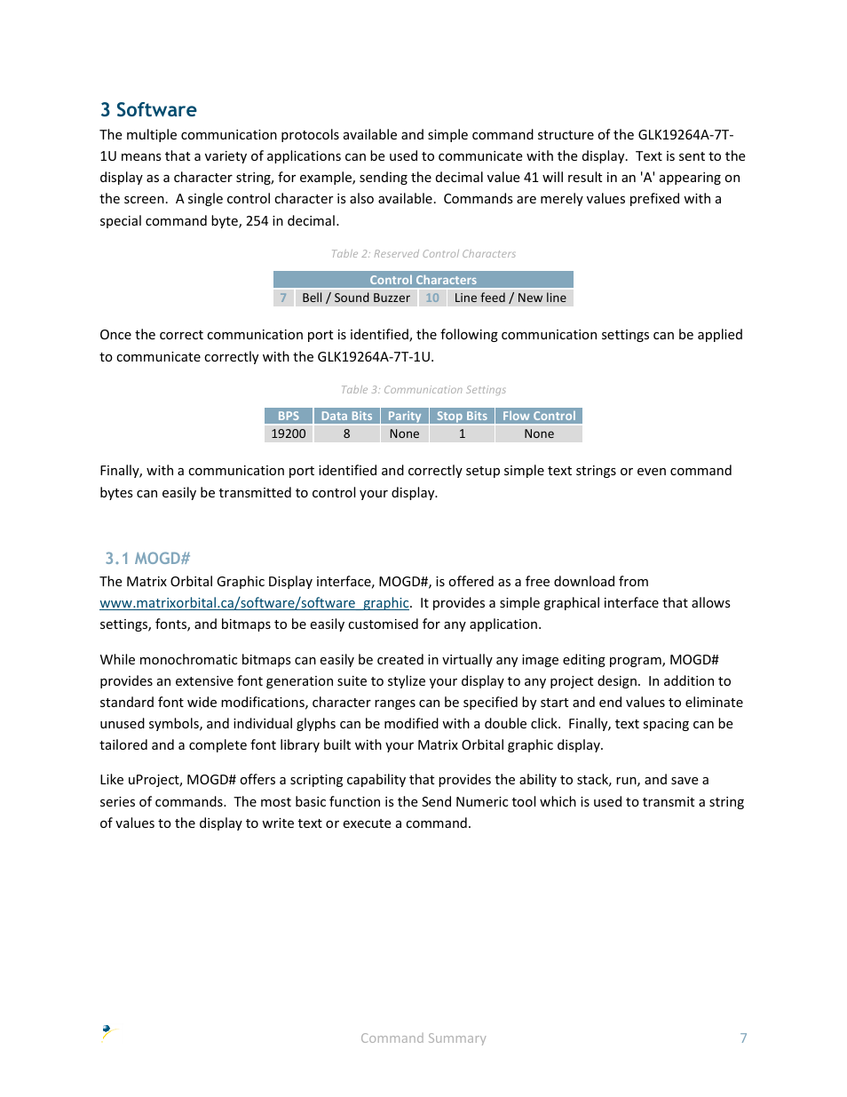 3 software, 1 mogd | Matrix Orbital GLK19264A-7T-1U User Manual | Page 12 / 68