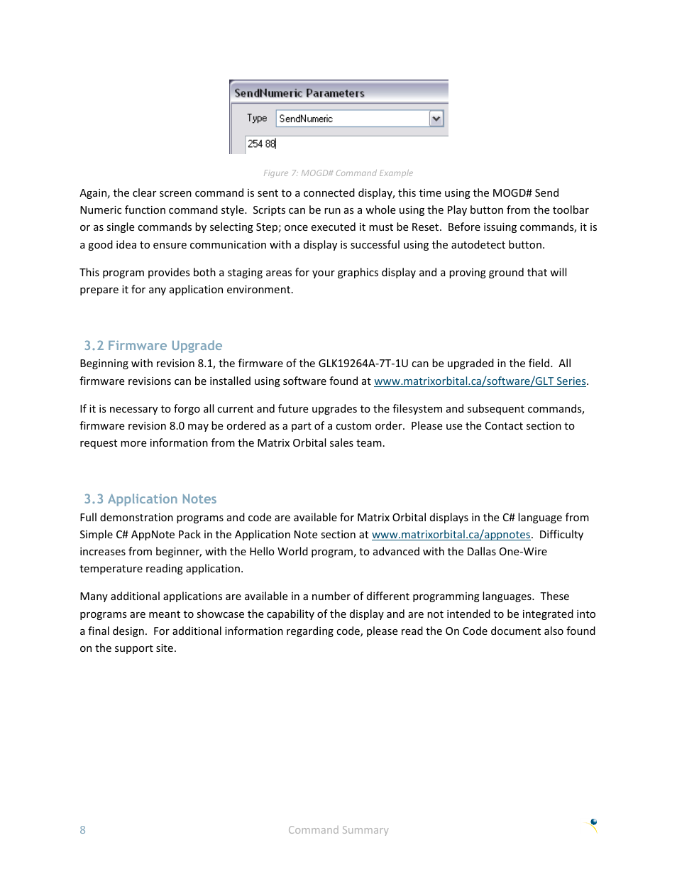 2 firmware upgrade, 3 application notes | Matrix Orbital GLK19264A-7T-1U User Manual | Page 13 / 68