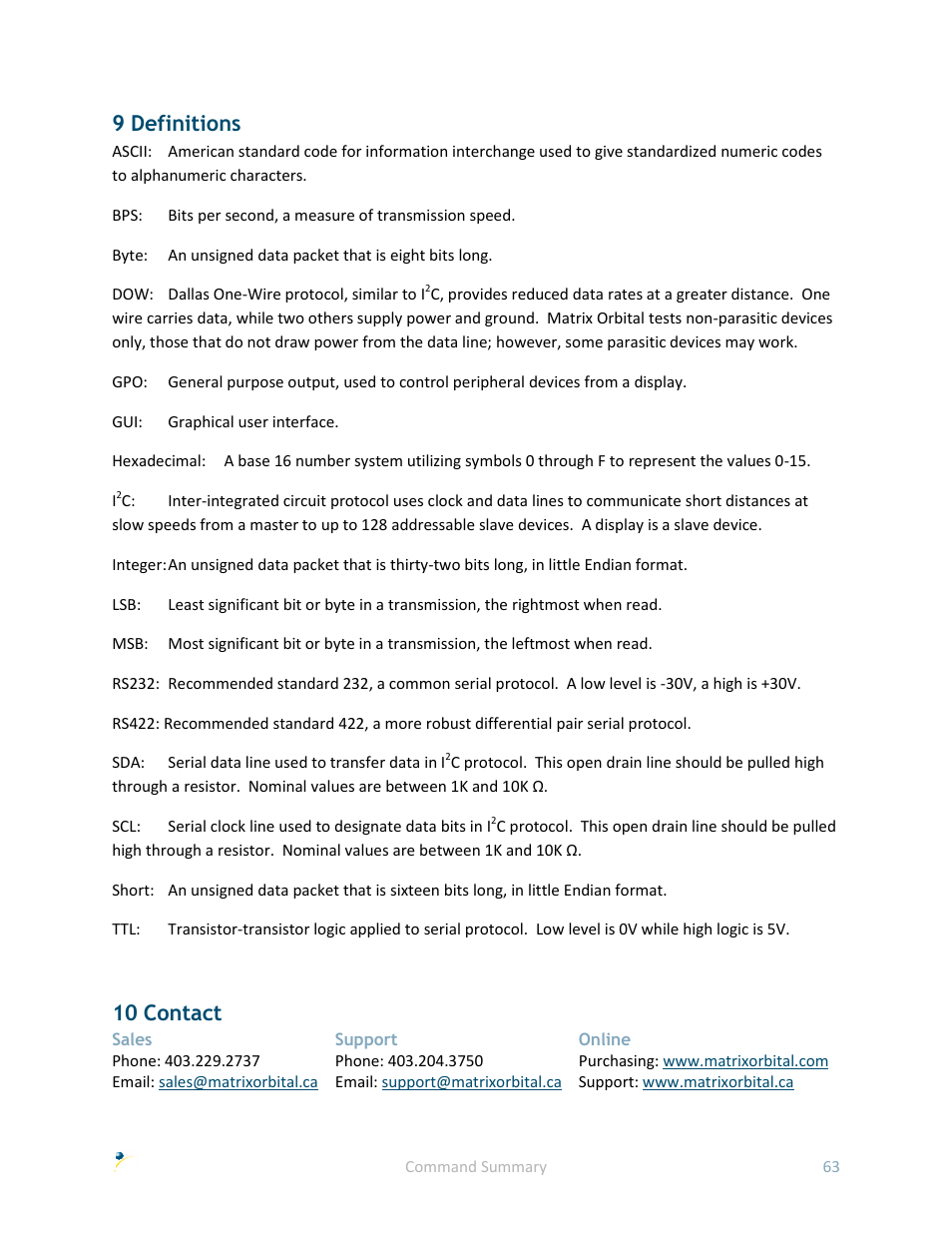 9 definitions, 10 contact | Matrix Orbital GLK19264A-7T-1U User Manual | Page 68 / 68