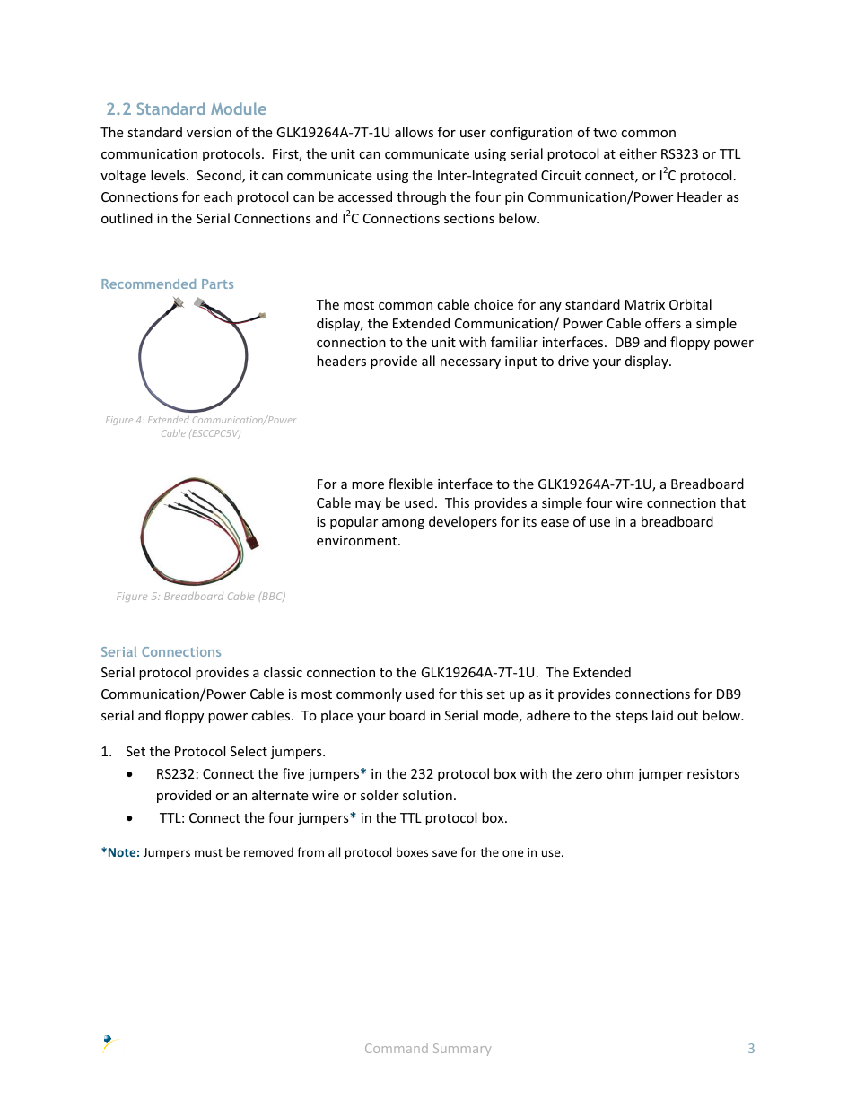 2 standard module, Recommended parts, Serial connections | Matrix Orbital GLK19264A-7T-1U User Manual | Page 8 / 68