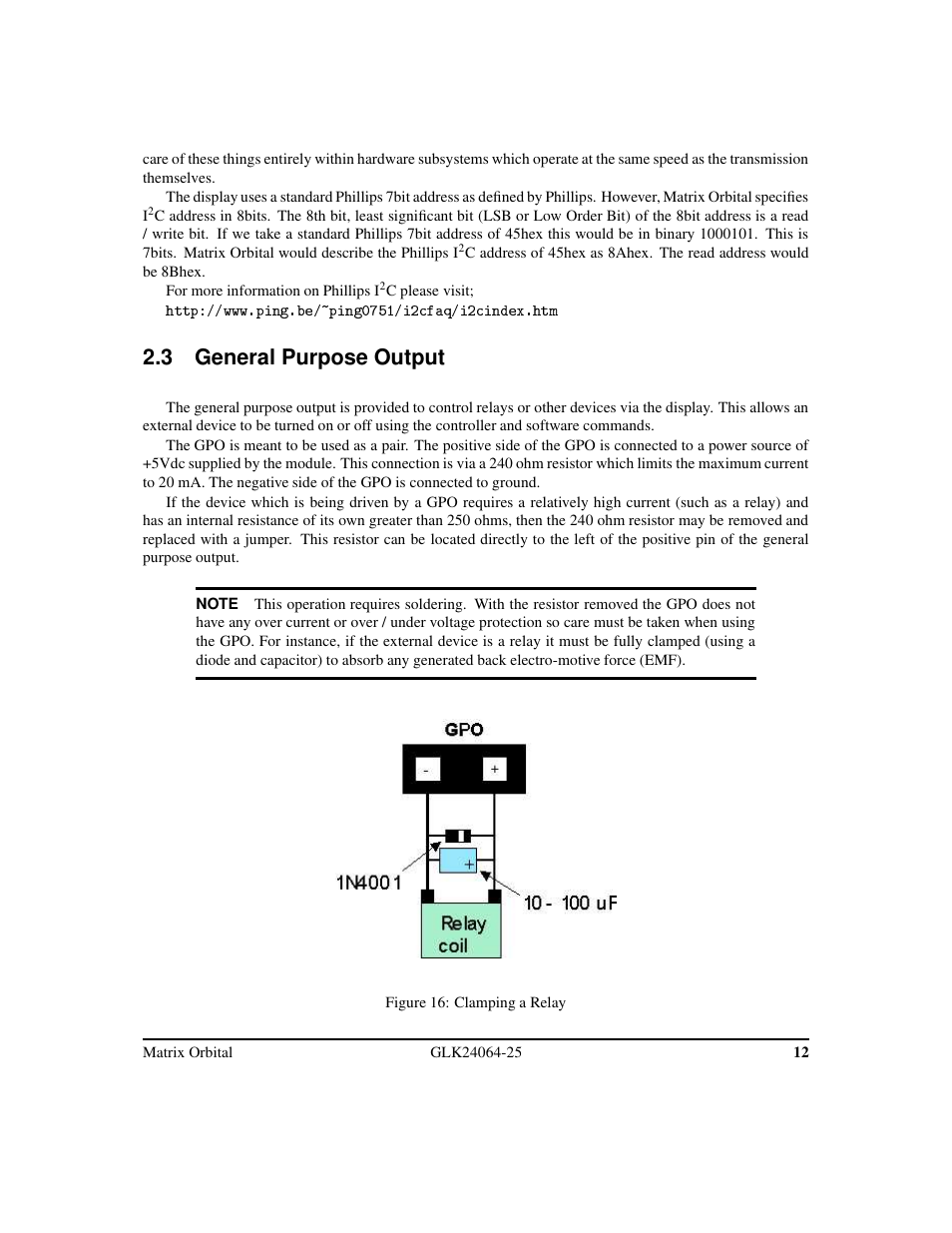 3 general purpose output | Matrix Orbital GLK24064-25 Legacy User Manual | Page 16 / 47