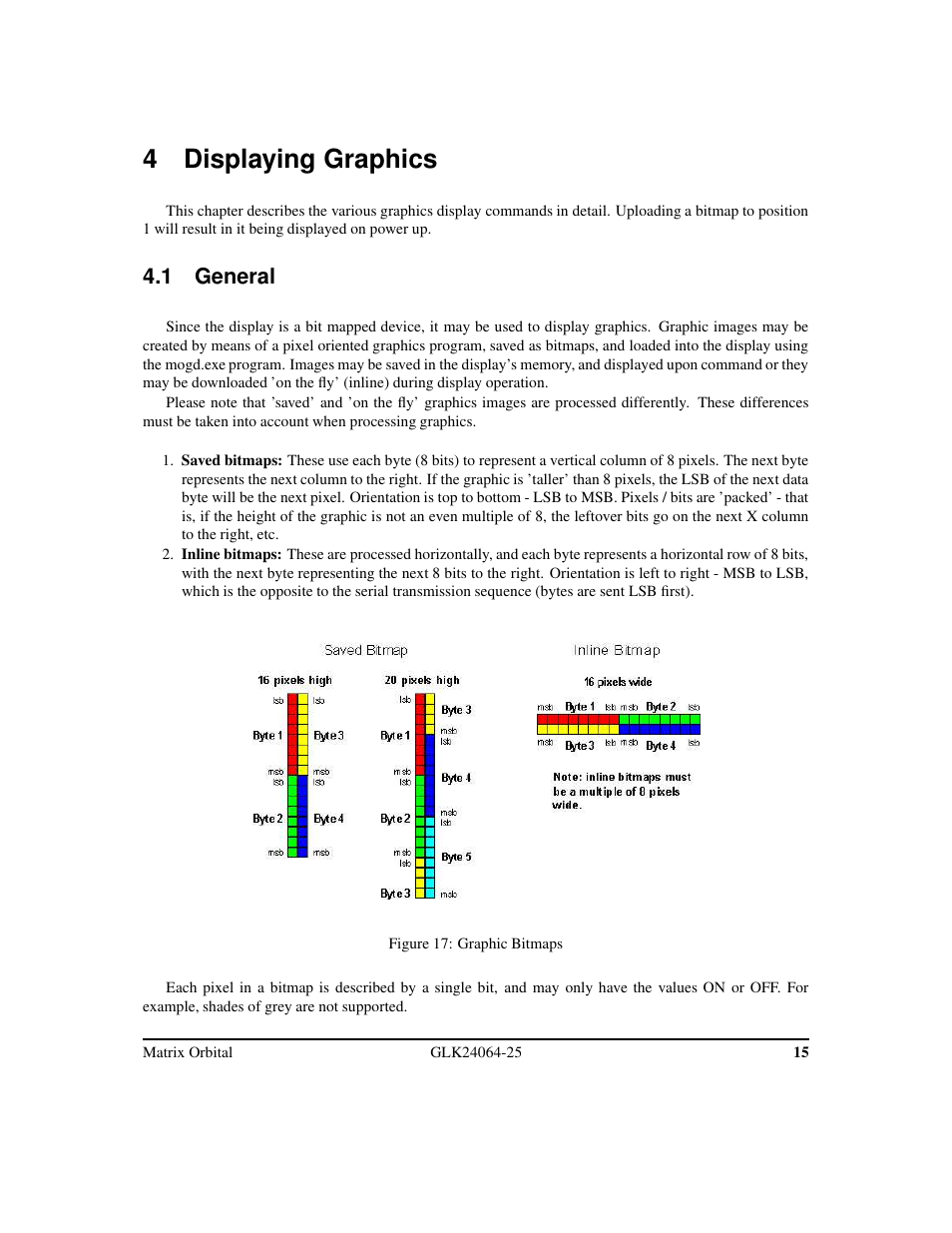 4 displaying graphics, 1 general | Matrix Orbital GLK24064-25 Legacy User Manual | Page 19 / 47