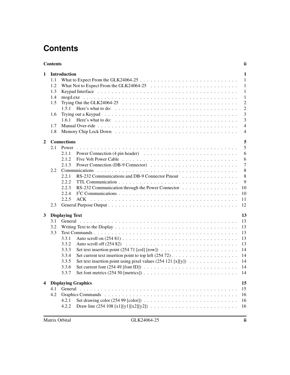 Matrix Orbital GLK24064-25 Legacy User Manual | Page 2 / 47