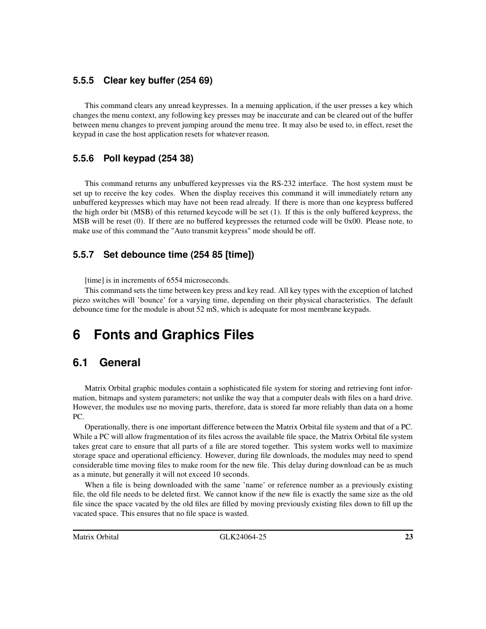 6 fonts and graphics files, 1 general | Matrix Orbital GLK24064-25 Legacy User Manual | Page 27 / 47