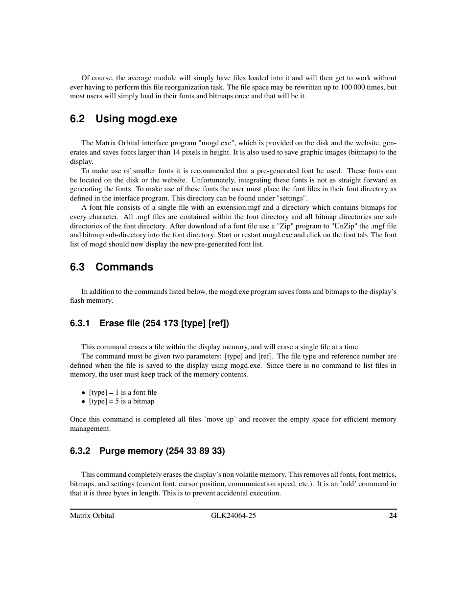 2 using mogd.exe, 3 commands | Matrix Orbital GLK24064-25 Legacy User Manual | Page 28 / 47