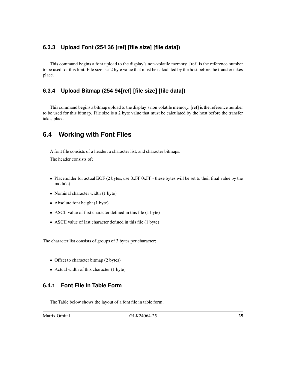 4 working with font files | Matrix Orbital GLK24064-25 Legacy User Manual | Page 29 / 47