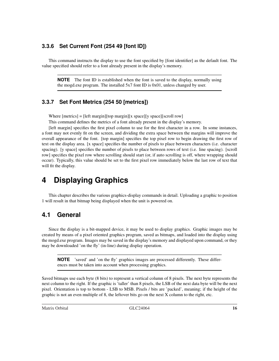 4 displaying graphics, 1 general | Matrix Orbital GLC24064 User Manual | Page 20 / 44