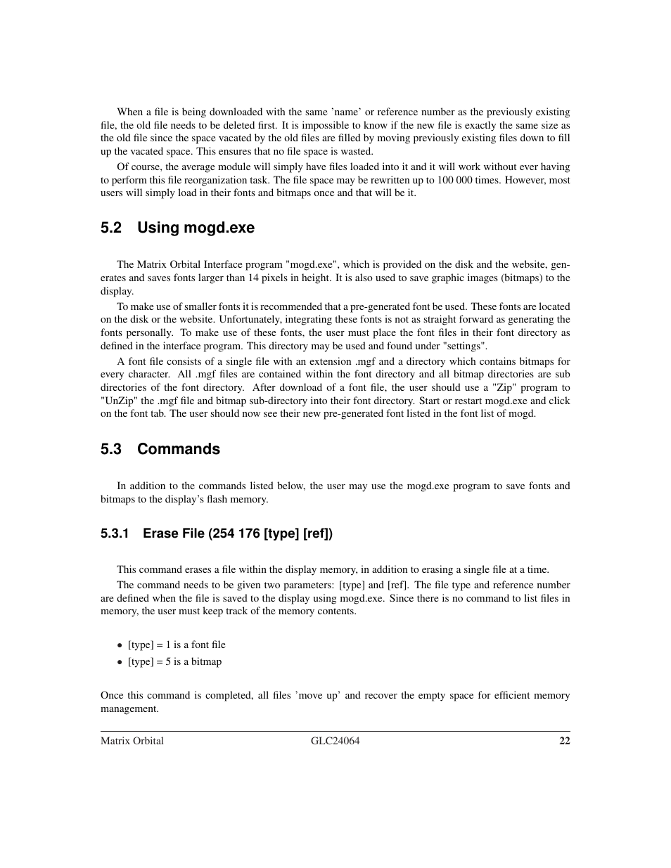 2 using mogd.exe, 3 commands | Matrix Orbital GLC24064 User Manual | Page 26 / 44