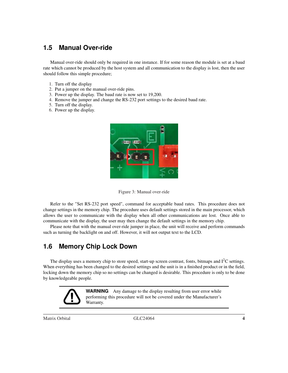 5 manual over-ride | Matrix Orbital GLC24064 User Manual | Page 8 / 44