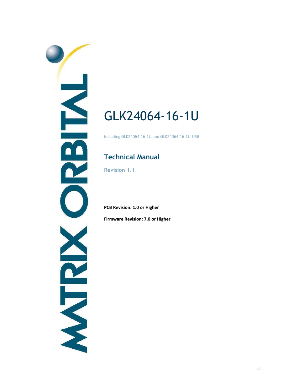 Matrix Orbital GLK24064-16-1U User Manual | 48 pages