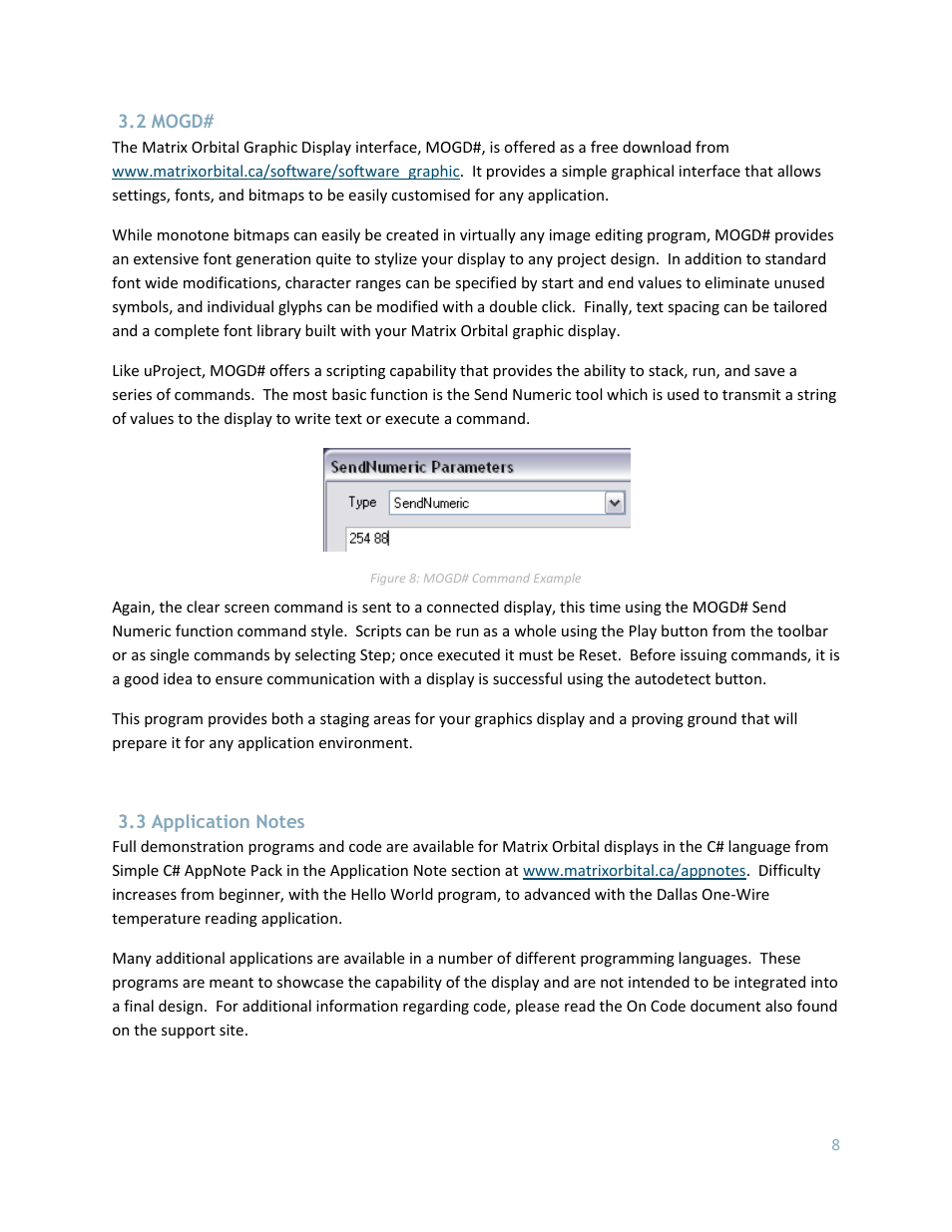 Mogd, Application notes, 2 mogd | 3 application notes | Matrix Orbital GLK24064-16-1U User Manual | Page 13 / 48