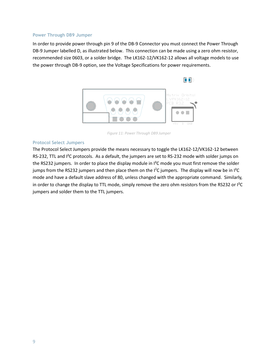 Protocol select jumpers | Matrix Orbital LK162-12 User Manual | Page 13 / 41