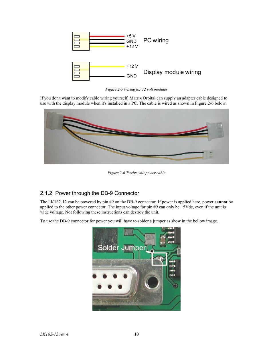 Pc wiring display module wiring | Matrix Orbital LK162-12 Legacy User Manual | Page 10 / 37