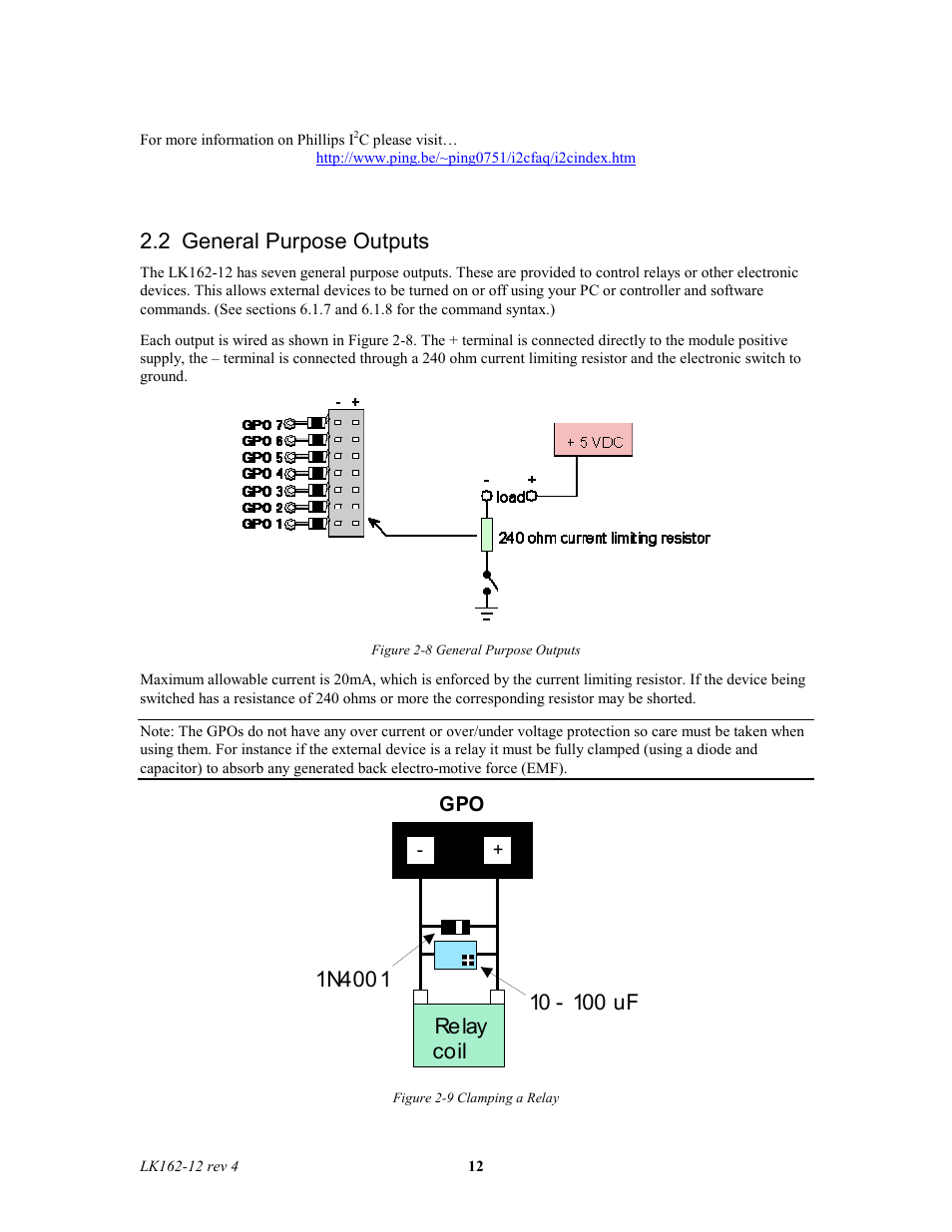 2 general purpose outputs | Matrix Orbital LK162-12 Legacy User Manual | Page 12 / 37