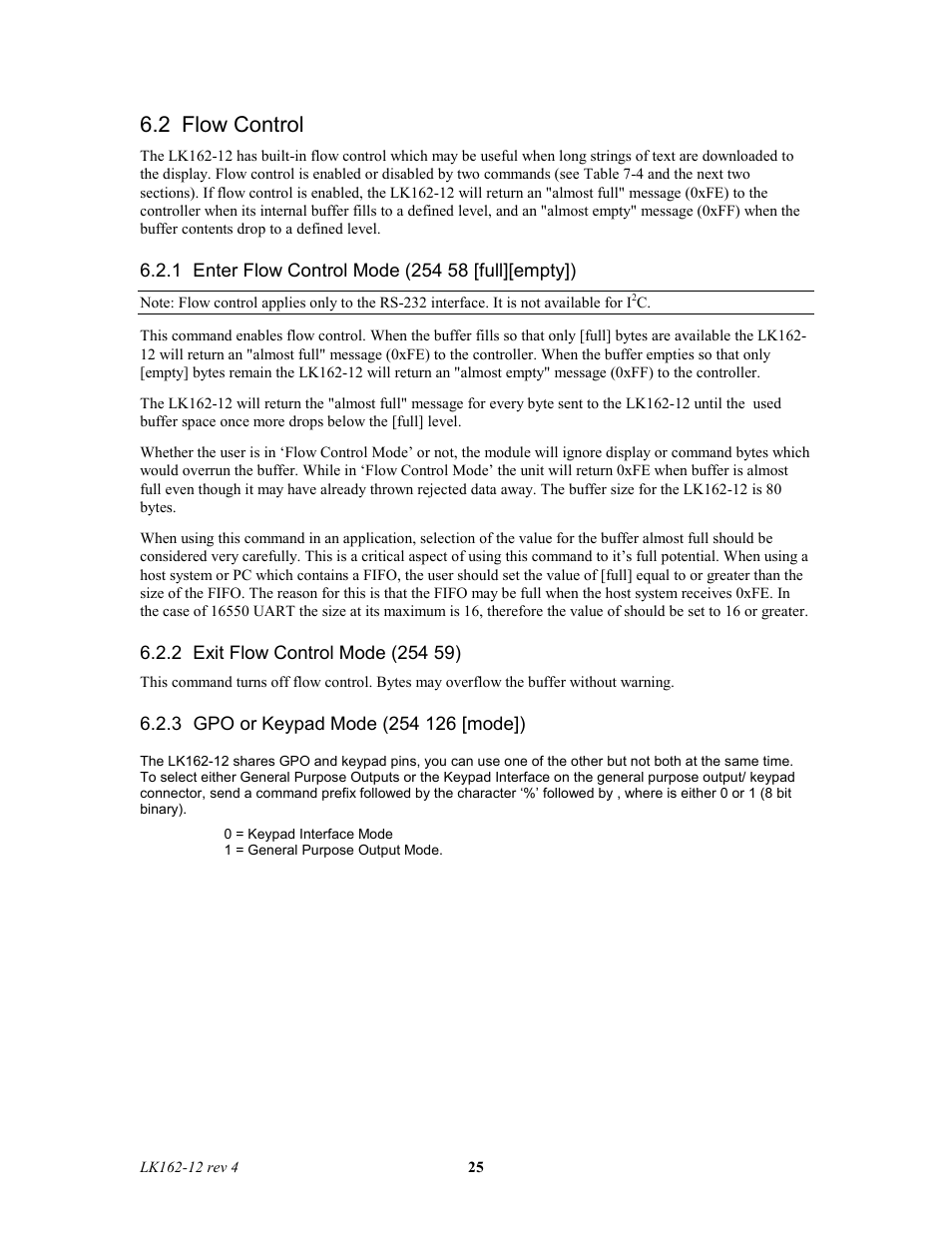 2 flow control | Matrix Orbital LK162-12 Legacy User Manual | Page 25 / 37