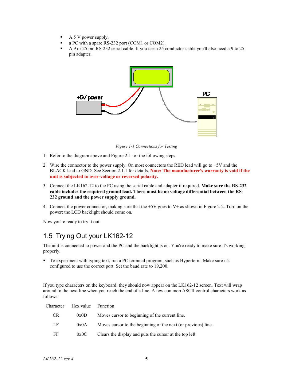 Matrix Orbital LK162-12 Legacy User Manual | Page 5 / 37